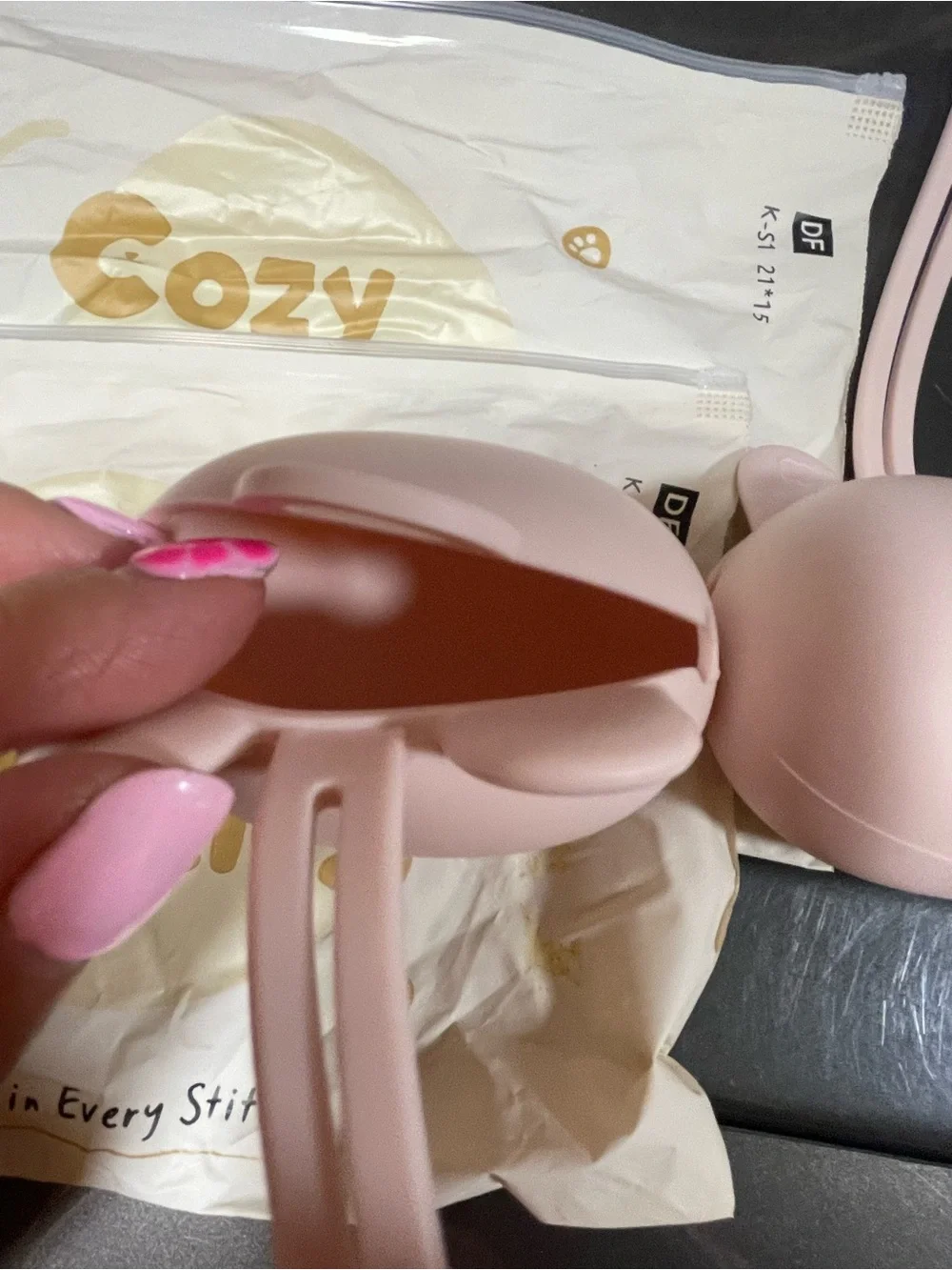 Kids lot of 2 new light Pink Silicone Cat pacifier case Pouch with Strap